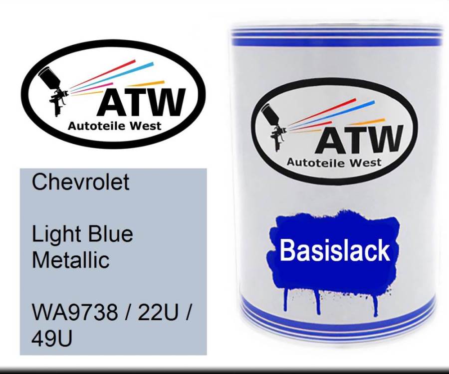 Chevrolet, Light Blue Metallic, WA9738 / 22U / 49U: 500ml Lackdose, von ATW Autoteile West.
